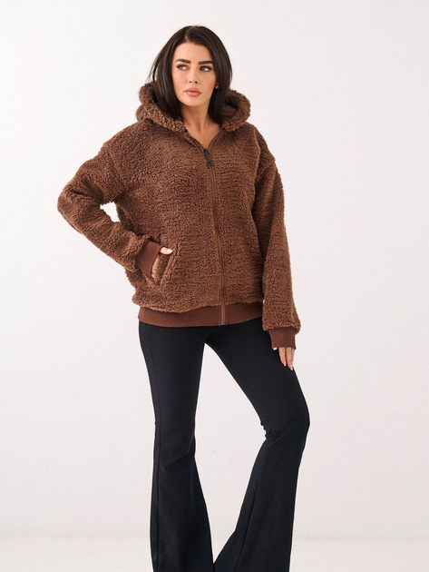 Brązowa damska bluza baranek z suwakiem
