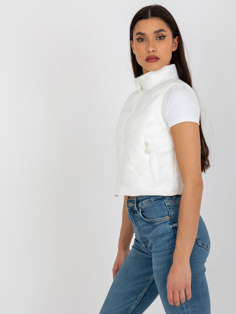 Hurtownia Ecru krótka kamizelka pikowana z kieszeniami