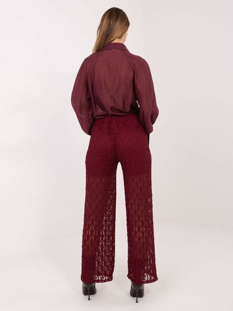 Burgundowe eleganckie spodnie z koronki