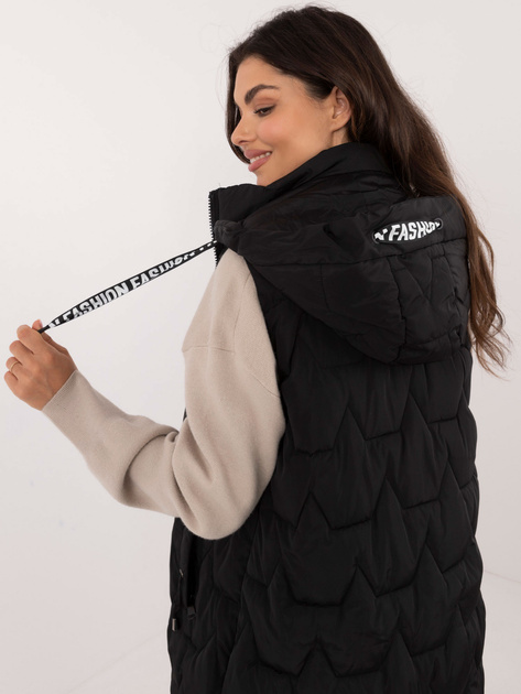 Hurt Czarna pikowana kamizelka damska z kieszeniami