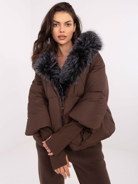 Brązowa puchowa kurtka z odpinanymi ściągaczami