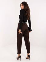 Ciemnobrązowe spodnie cygaretki bez zapięcia RUE PARIS 