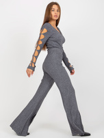 Hurt dark gray knitted pants with a high waist slit.