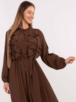 Brown elegant dress with a jabot.