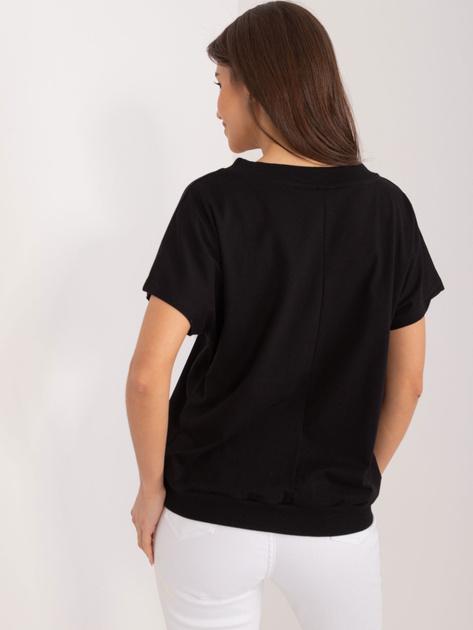 Hurtownia Czarna bawełniana bluzka z aplikacją RUE PARIS