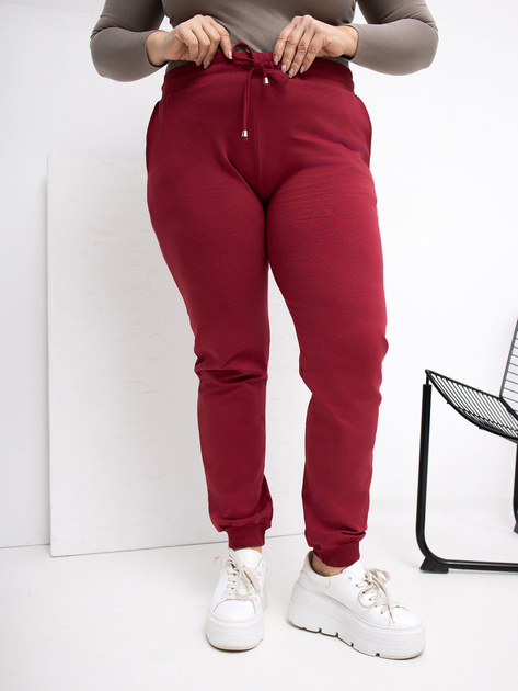 Bordowe dresowe spodnie plus size z kieszeniami