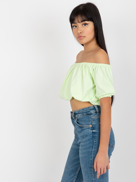 Hurt Limonkowa krótka bluzka hiszpanka z bawełny