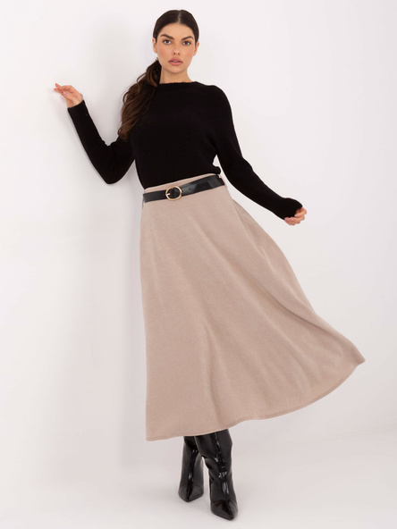 Beżowa rozkloszowana spódnica z dzianiny RUE PARIS