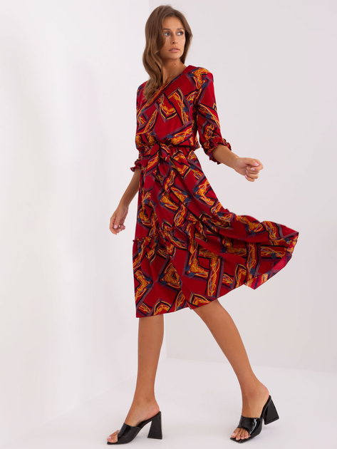 Hurtownia Bordowa rozkloszowana sukienka z printem