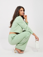 Pistacjowy dwurzędowy komplet z prostymi spodniami RUE PARIS 