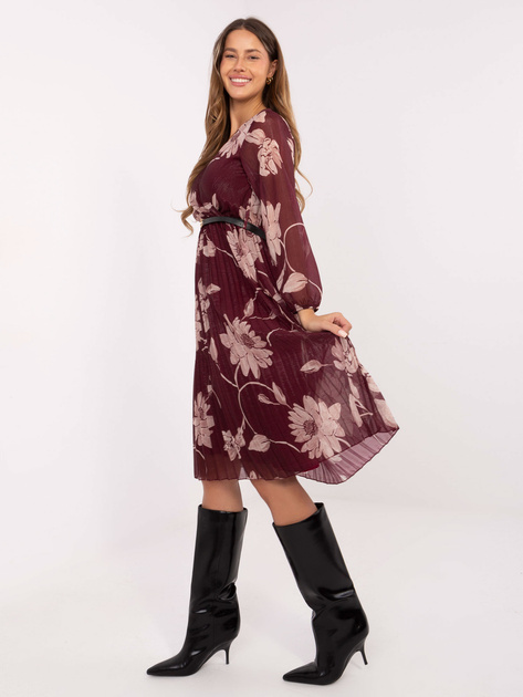 Burgundowa midi sukienka z kopertowym dekoltem