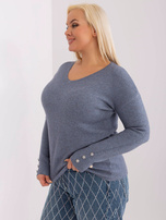 Hurt Szaro-niebieski sweter plus size z dekoltem V 