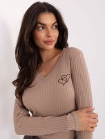 Dark beige ribbed blouse with a heart RUE PARIS.