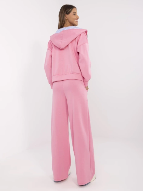 Hurt Różowy damski komplet ze wstawkami z bawełny