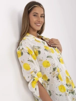 Ecru-yellow asymmetrical shirt with embroidery.