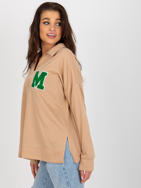 Hurt Camelowa bawełniana bluzka oversize z kołnierzem