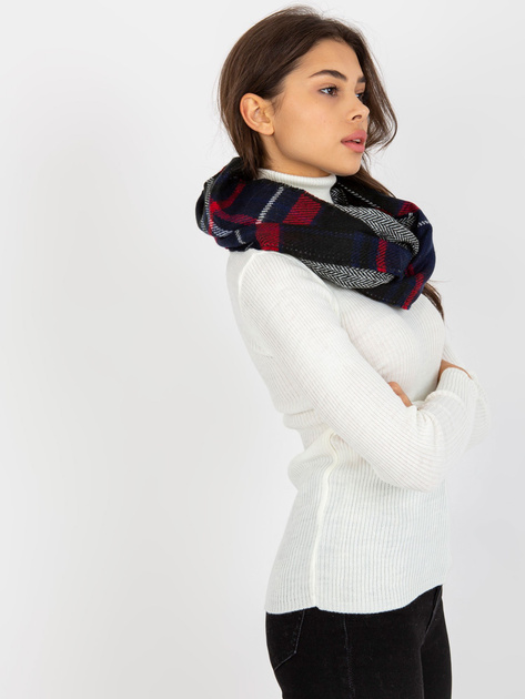 Hurt Granatowo-czerwony komin damski z nadrukiem w kratę