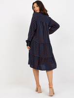 Hurt Granatowa luźna sukienka w paski z wiskozy SUBLEVEL 