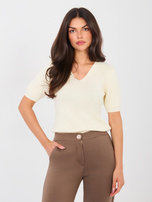 Jasnobeżowy damski sweter z dekoltem V