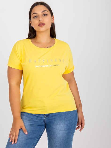 Żółty asymetryczny t-shirt plus size z bawełny
