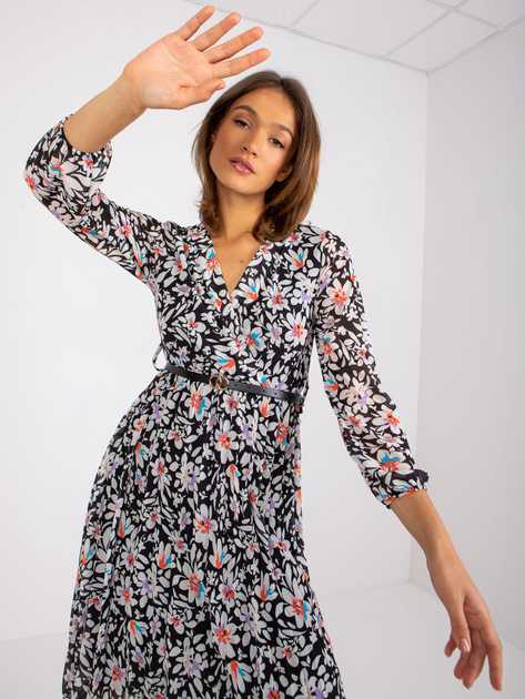 Czarna sukienka z nadrukiem w kwiaty Girona