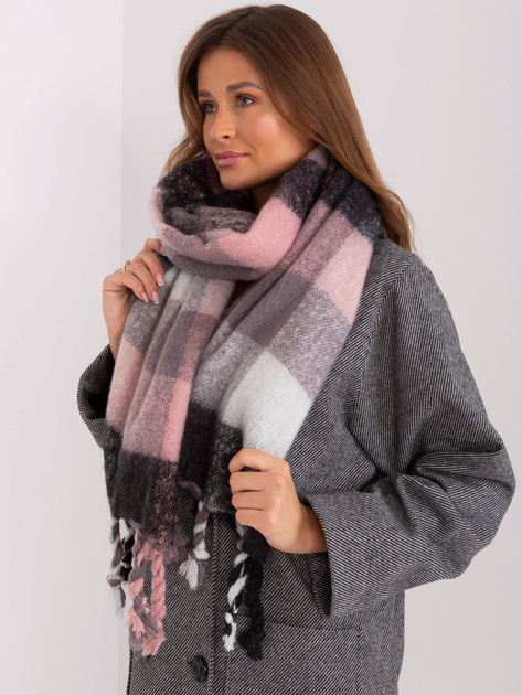 Hurtownia Różowo-szary szal damski z frędzlami