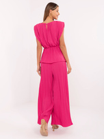 Fuchsia pleated set with pants.