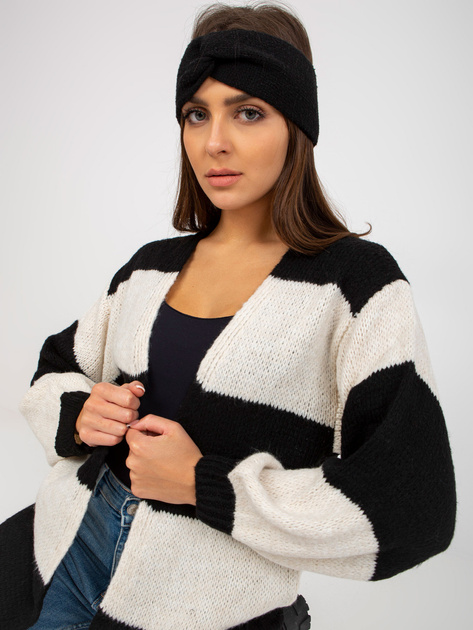 Hurtownia Ecru-czarny luźny kardigan w paski OCH BELLA