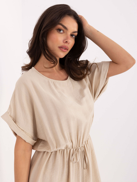 Beżowa letnia sukienka z wiskozy