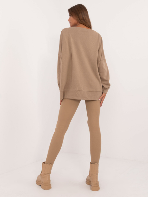 Hurt Ciemnobeżowy komplet dresowy z bluzą bez kaptura