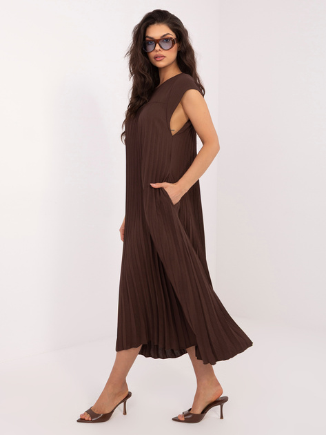 Ciemnobrązowa trapezowa sukienka z kieszeniami RUE PARIS