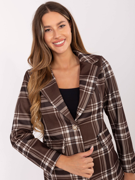 Brązowa gruba marynarka w kratę RUE PARIS