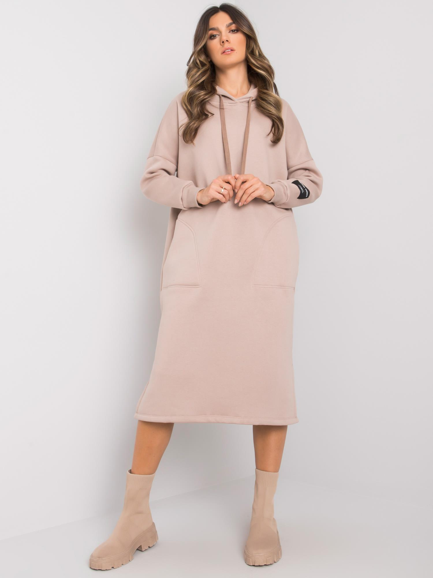 Dark beige sweatshirt dress with pockets Sheffield RUE PARIS