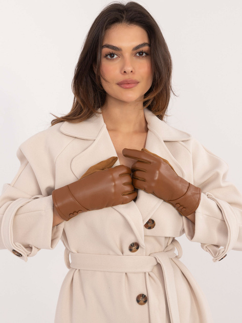 Hurt Jasnobrązowe damskie rękawiczki z ekoskóry