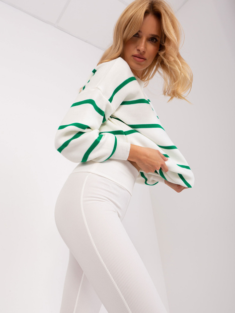 Ecru legginsy high waist w prążek