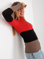 Hurt Czerwono-brązowa bluzka basic z golfem w prążek