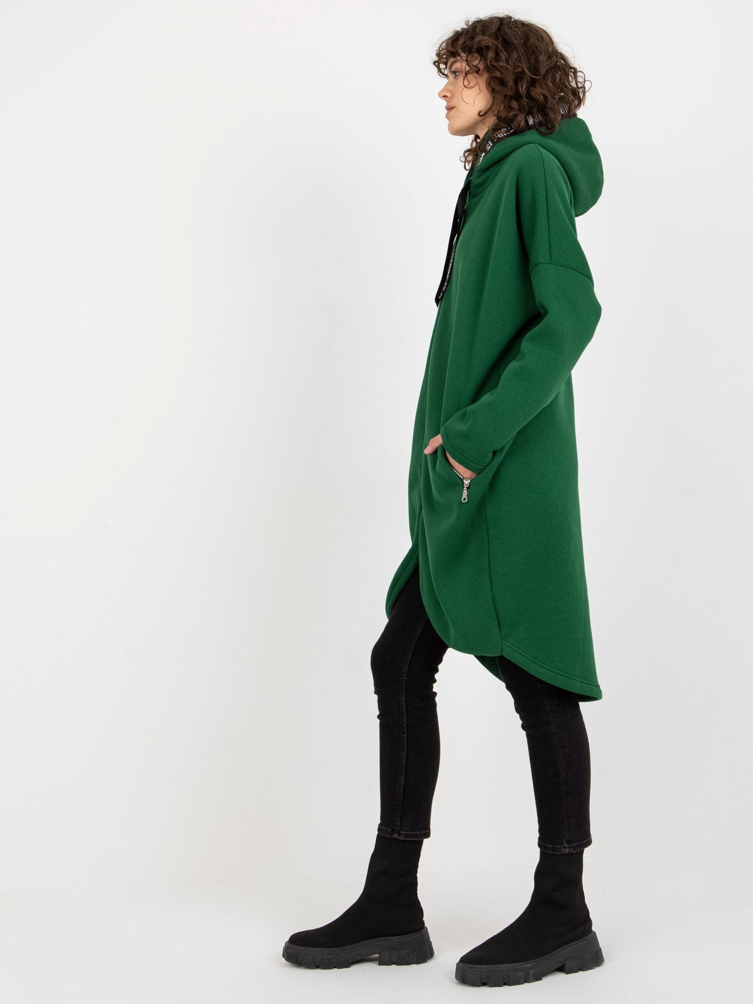 Ciemnozielona długa dresowa bluza rozpinana oversize