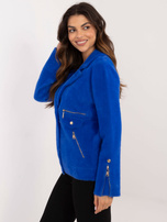 Hurt Kobaltowa damska kurtka alpaka z kieszeniami