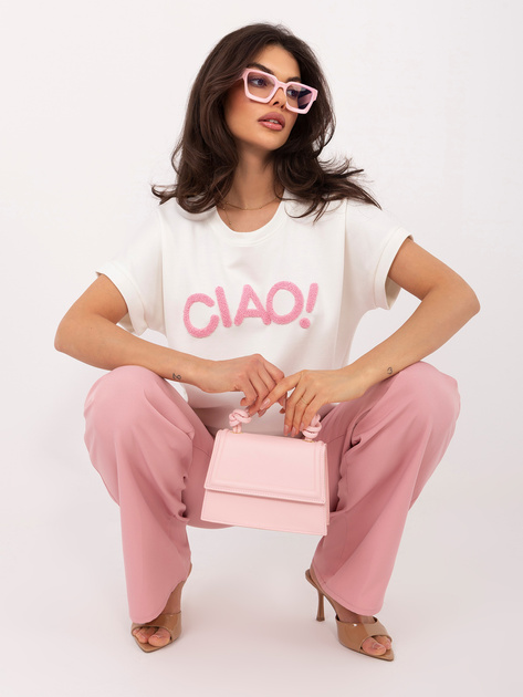 Ecru damska bluzka oversize z napisem RUE PARIS