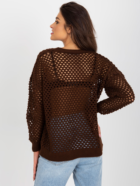 Hurt Brązowy ażurowy sweter letni z dodatkiem wełny