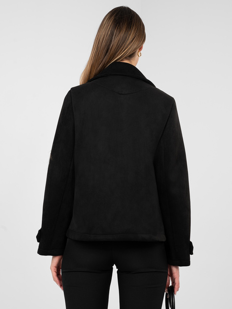 Czarny dwurzędowy płaszcz z paskami na rękawach