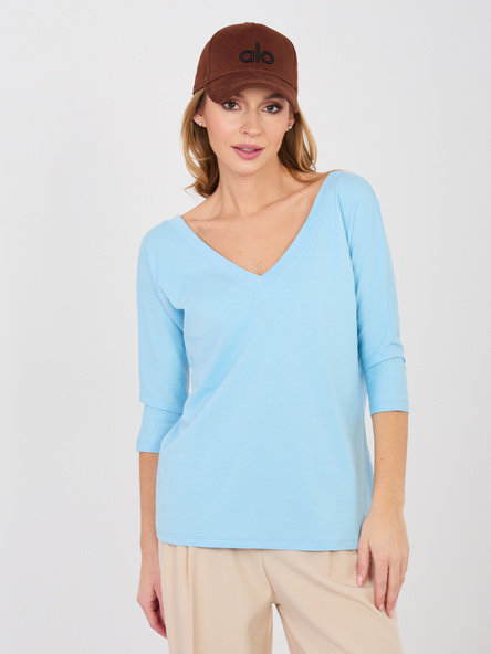 Pastelowa niebieska bluzka basic z bawełny RUE PARIS