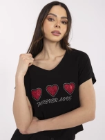 Czarny bawełniany t-shirt z dżetami  