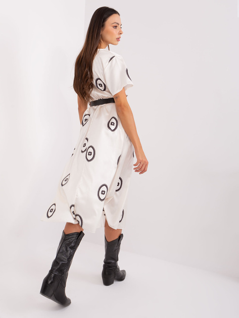 Hurt Ecru midi sukienka koktajlowa z paskiem