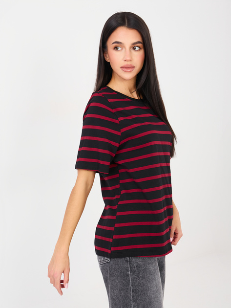 Czarno-czerwony bawełniany t-shirt basic RUE PARIS
