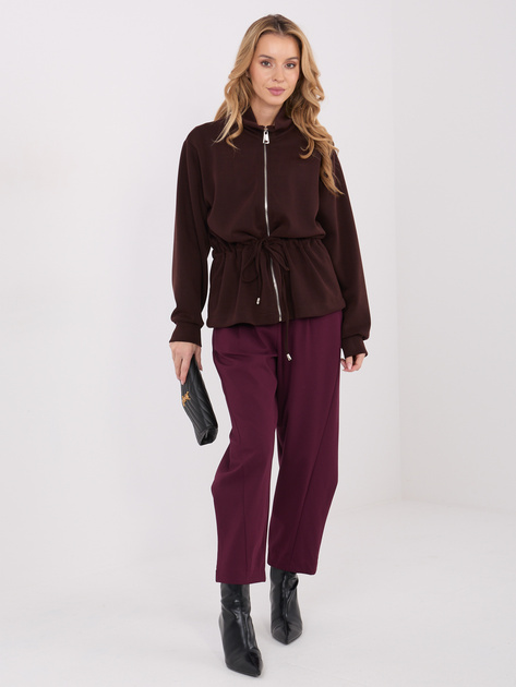 Czekoladowa rozpinana bluza z wiązaniem w talii