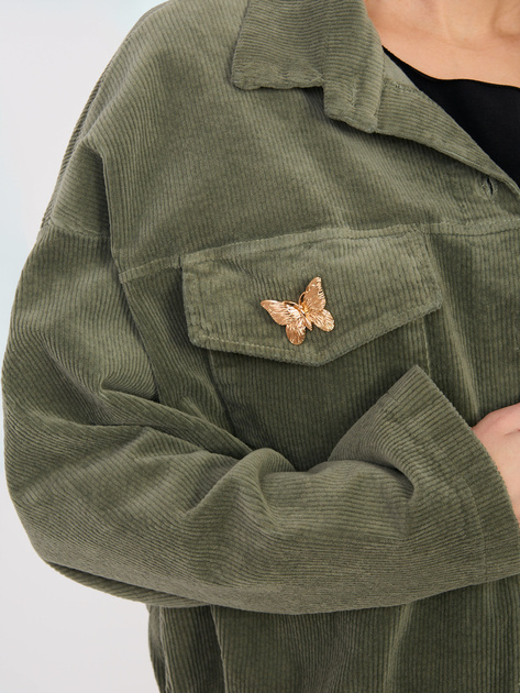 Khaki sztruksowa kurtka z gumką na dole RUE PARIS