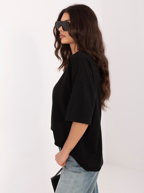 Czarny t-shirt basic z okrągłym dekoltem RUE PARIS