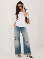 Biała bluzka basic z dekoltem na plecach RUE PARIS 