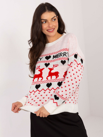 Ecru świąteczny sweter w renifery